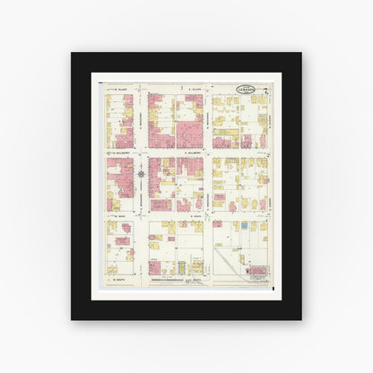 Old map wall art mockup — black gallery frame with white mat — Sanborn Fire Insurance Map from Lebanon, Warren County, Ohio (1917), Sheet #0007