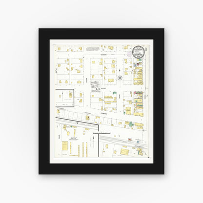 Old map wall art mockup — black gallery frame with white mat — Sanborn Fire Insurance Map from Scranton, Greene County, Iowa (1901), Sheet #0001