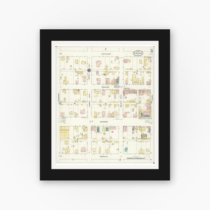 Old map wall art mockup — black gallery frame with white mat — Sanborn Fire Insurance Map from Highland, Madison County, Illinois (1908), Sheet #0005