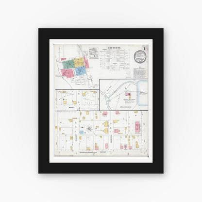 Old map wall art mockup — black gallery frame with white mat — Sanborn Fire Insurance Map from Waterloo, Monroe County, Illinois (1899) - Complete Map Set