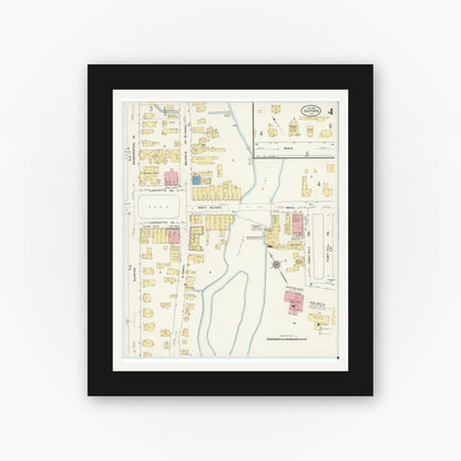 Old map wall art mockup — black gallery frame with white mat — Sanborn Fire Insurance Map from Oxford, Chenango County, New York (1910), Sheet #0004
