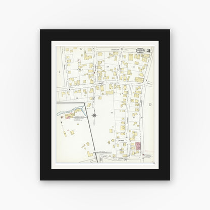 Old map wall art mockup — black gallery frame with white mat — Sanborn Fire Insurance Map from Gardner, Worcester County, Massachusetts (1914), Sheet #0021