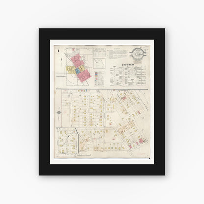 Old map wall art mockup — black gallery frame with white mat — Sanborn Fire Insurance Map from Lee's Summit, Jackson County, Missouri (1945), Sheet #0001