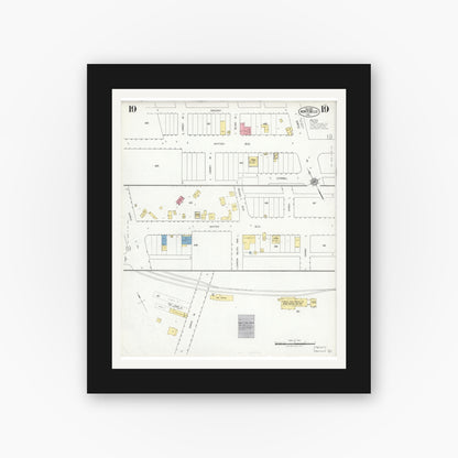 Old map wall art mockup — black gallery frame with white mat — Sanborn Fire Insurance Map from Montebello, Los Angeles County, California (1925), Sheet #0019