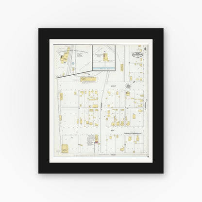 Old map wall art mockup — black gallery frame with white mat — Sanborn Fire Insurance Map from Shawneetown, Gallatin County, Illinois (1899), Sheet #0004