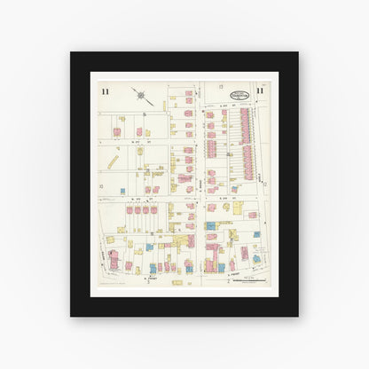 Old map wall art mockup — black gallery frame with white mat — Sanborn Fire Insurance Map from Souderton, Montgomery County, Pennsylvania (1924), Sheet #0011