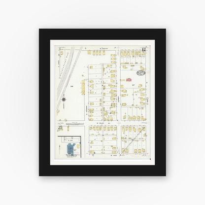 Old map wall art mockup — black gallery frame with white mat — Sanborn Fire Insurance Map from Bluffton, Wells County, Indiana (1919), Sheet #0012