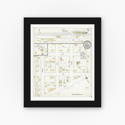 Old map wall art mockup — black gallery frame with white mat — Sanborn Fire Insurance Map from Osceola, Polk County, Wisconsin (1911), Sheet #0001