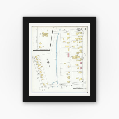 Old map wall art mockup — black gallery frame with white mat — Sanborn Fire Insurance Map from Clinton, Worcester County, Massachusetts (1919), Sheet #0007