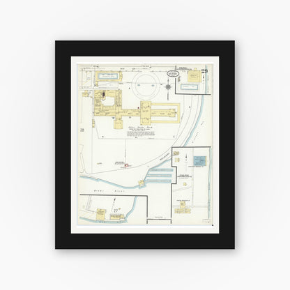 Old map wall art mockup — black gallery frame with white mat — Sanborn Fire Insurance Map from Miami, Dade County, Florida (1914), Sheet #0029
