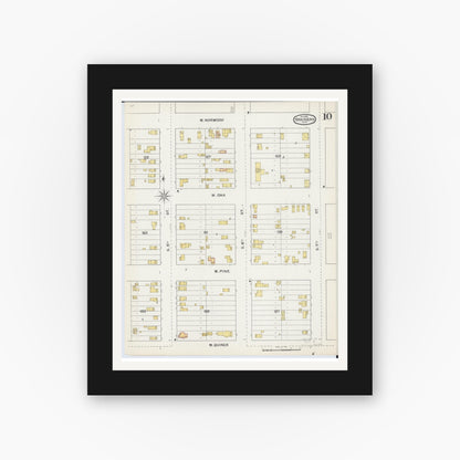 Old map wall art mockup — black gallery frame with white mat — Sanborn Fire Insurance Map from Brainerd, Crow Wing County, Minnesota (1892), Sheet #0010