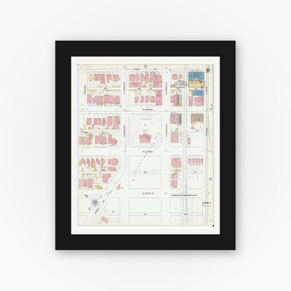 Old map wall art mockup — black gallery frame with white mat — Sanborn Fire Insurance Map from El Paso, El Paso County, Texas (1905), Sheet #0009