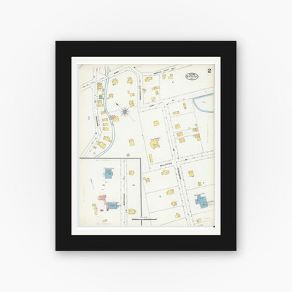 Old map wall art mockup — black gallery frame with white mat — Sanborn Fire Insurance Map from Butler, Morris County, New Jersey (1905), Sheet #0002