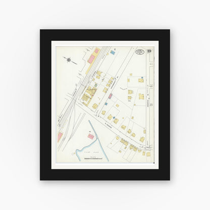 Old map wall art mockup — black gallery frame with white mat — Sanborn Fire Insurance Map from Dover, Morris County, New Jersey (1916), Sheet #0019
