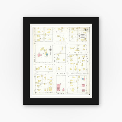 Old map wall art mockup — black gallery frame with white mat — Sanborn Fire Insurance Map from Independence, Buchanan County, Iowa (1913), Sheet #0010