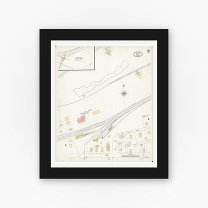 Old map wall art mockup — black gallery frame with white mat — Sanborn Fire Insurance Map from Ely, Saint Louis County, Minnesota (1906), Sheet #0002