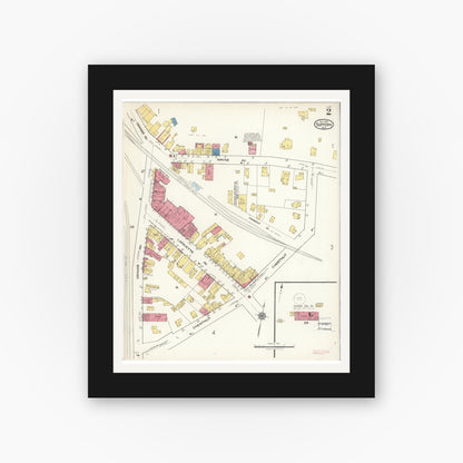 Old map wall art mockup — black gallery frame with white mat — Sanborn Fire Insurance Map from Suffern, Rockland County, New York (1921), Sheet #0002