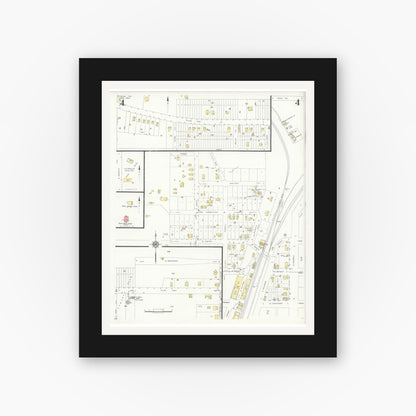 Old map wall art mockup — black gallery frame with white mat — Sanborn Fire Insurance Map from Troup, Smith County, Texas (1934), Sheet #0004