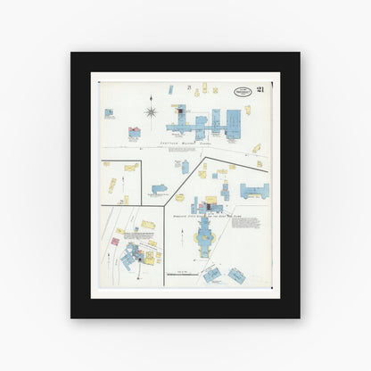 Old map wall art mockup — black gallery frame with white mat — Sanborn Fire Insurance Map from Faribault, Rice County, Minnesota (1909), Sheet #0021