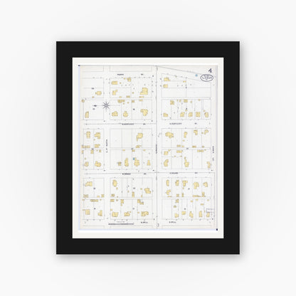 Old map wall art mockup — black gallery frame with white mat — Sanborn Fire Insurance Map from Lamar, Barton County, Missouri (1902), Sheet #0004