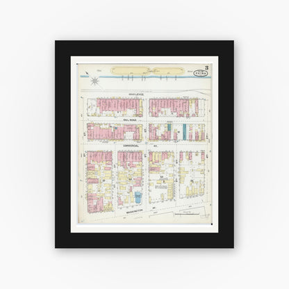 Old map wall art mockup — black gallery frame with white mat — Sanborn Fire Insurance Map from Cairo, Alexander County, Illinois (1891), Sheet #0003