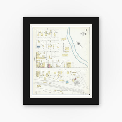Old map wall art mockup — black gallery frame with white mat — Sanborn Fire Insurance Map from Frazee, Becker County, Minnesota (1914), Sheet #0003