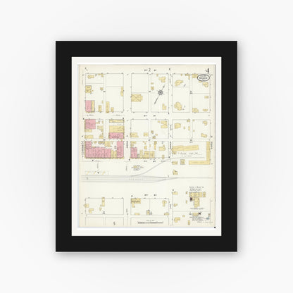 Old map wall art mockup — black gallery frame with white mat — Sanborn Fire Insurance Map from Shiner, Lavaca County, Texas (1912), Sheet #0004