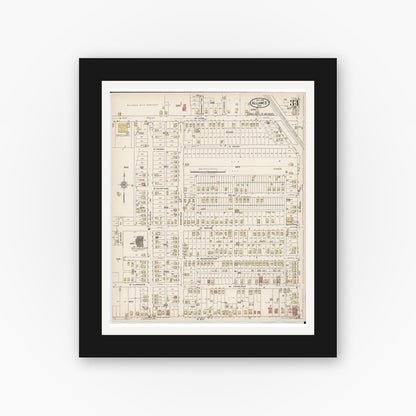 Old map wall art mockup — black gallery frame with white mat — Sanborn Fire Insurance Map from Alliance, Stark County, Ohio (1921), Sheet #0034