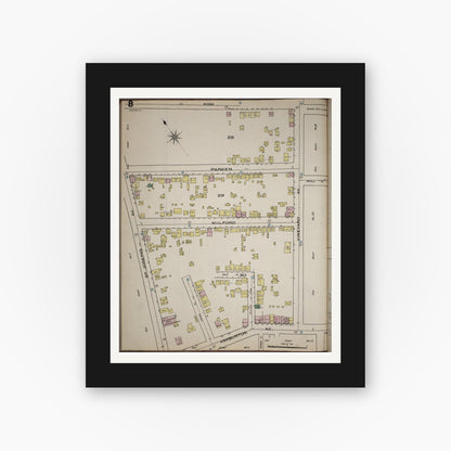 Old map wall art mockup — black gallery frame with white mat — Sanborn Fire Insurance Map from Yonkers, Westchester County, New York (1886), Sheet #0008