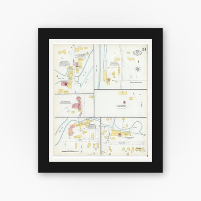 Old map wall art mockup — black gallery frame with white mat — Sanborn Fire Insurance Map from Athol, Worcester County, Massachusetts (1900), Sheet #0011