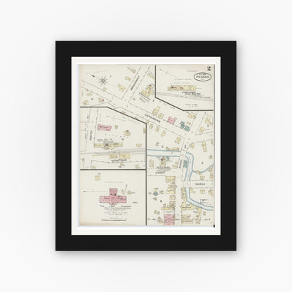 Old map wall art mockup — black gallery frame with white mat — Sanborn Fire Insurance Map from Havana, Schuyler County, New York (1886), Sheet #0002