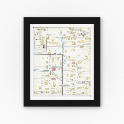 Old map wall art mockup — black gallery frame with white mat — Sanborn Fire Insurance Map from Hubbard, Trumbull County, Ohio (1921), Sheet #0003