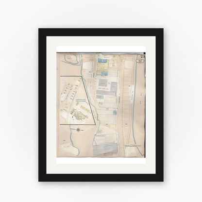 Old map wall art mockup — black gallery frame with white mat — Sanborn Fire Insurance Map from Hilo, Hawaii County, Hawaii (1957), Sheet #0023