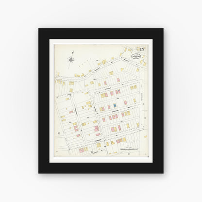 Old map wall art mockup — black gallery frame with white mat — Sanborn Fire Insurance Map from Duquesne, Allegheny County, Pennsylvania (1907), Sheet #0015