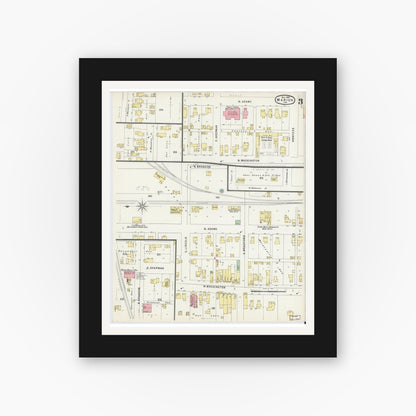 Old map wall art mockup — black gallery frame with white mat — Sanborn Fire Insurance Map from Marion, Grant County, Indiana (1896), Sheet #0003