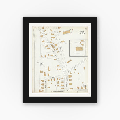 Old map wall art mockup — black gallery frame with white mat — Sanborn Fire Insurance Map from Natick, Middlesex County, Massachusetts (1899), Sheet #0010