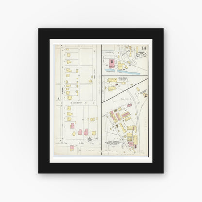 Old map wall art mockup — black gallery frame with white mat — Sanborn Fire Insurance Map from Butler, Butler County, Pennsylvania (1896), Sheet #0014