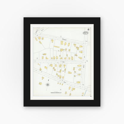 Old map wall art mockup — black gallery frame with white mat — Sanborn Fire Insurance Map from Hamilton, Madison County, New York (1901), Sheet #0006