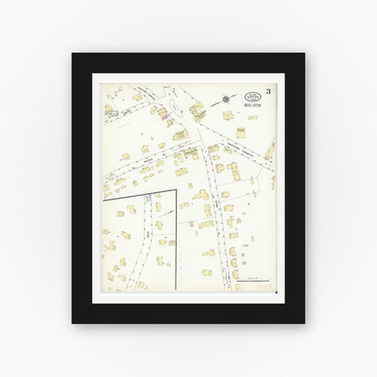 Old map wall art mockup — black gallery frame with white mat — Sanborn Fire Insurance Map from Upton, Worcester County, Massachusetts (1910), Sheet #0003