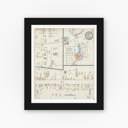Old map wall art mockup — black gallery frame with white mat — Sanborn Fire Insurance Map from Suffolk, Independent Cities, Virginia (1888), Sheet #0001