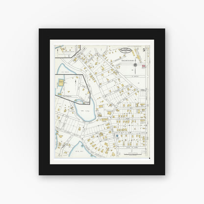 Old map wall art mockup — black gallery frame with white mat — Sanborn Fire Insurance Map from Tarpon Springs, Pinellas County, Florida (1919), Sheet #0005