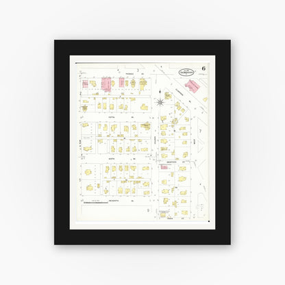 Old map wall art mockup — black gallery frame with white mat — Sanborn Fire Insurance Map from Shenandoah, Page County, Iowa (1909), Sheet #0006