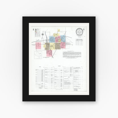 Old map wall art mockup — black gallery frame with white mat — Sanborn Fire Insurance Map from Garland, Dallas County, Texas (1947) - Complete Map Set