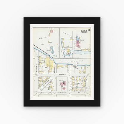 Old map wall art mockup — black gallery frame with white mat — Sanborn Fire Insurance Map from Madison, Dane County, Wisconsin (1892), Sheet #0006