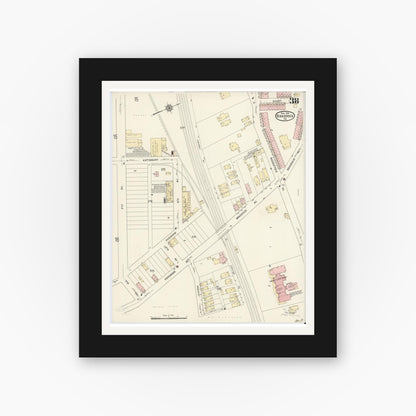 Old map wall art mockup — black gallery frame with white mat — Sanborn Fire Insurance Map from Braddock, Allegheny County, Pennsylvania (1914), Sheet #0038