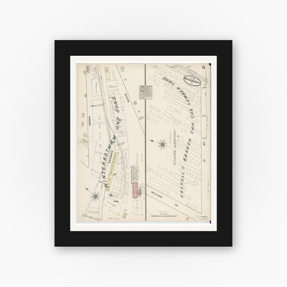 Old map wall art mockup — black gallery frame with white mat — Sanborn Fire Insurance Map from Michigan City, La Porte  County, Indiana (1884), Sheet #0006