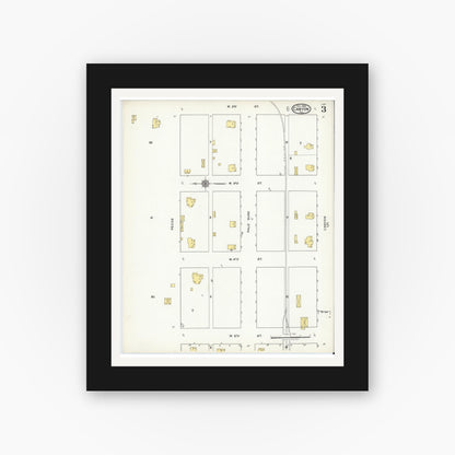 Old map wall art mockup — black gallery frame with white mat — Sanborn Fire Insurance Map from Canyon, Randall County, Texas (1920), Sheet #0003