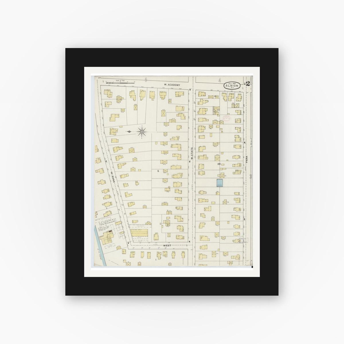 Old map wall art mockup — black gallery frame with white mat — Sanborn Fire Insurance Map from Albion, Orleans County, New York (1894) - Complete Map Set