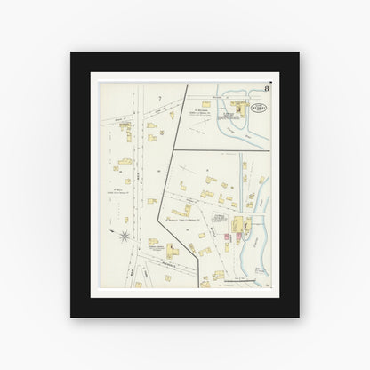 Old map wall art mockup — black gallery frame with white mat — Sanborn Fire Insurance Map from Medway, Norfolk County, Massachusetts (1897), Sheet #0008