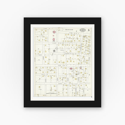 Old map wall art mockup — black gallery frame with white mat — Sanborn Fire Insurance Map from McGregor, McLennan County, Texas (1915), Sheet #0005